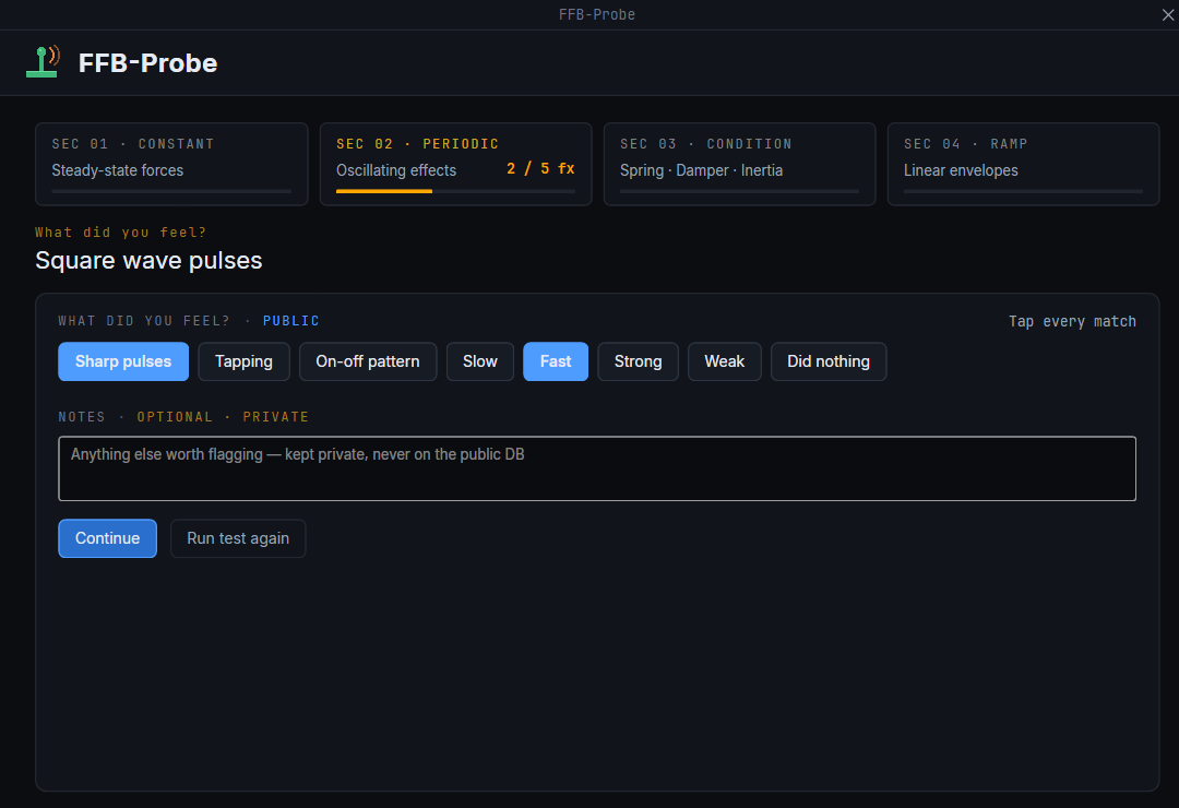 FFB Probe Answer screen